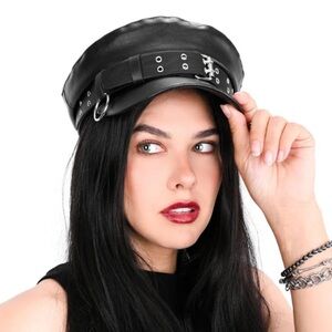 Faux Leather Moto Hat